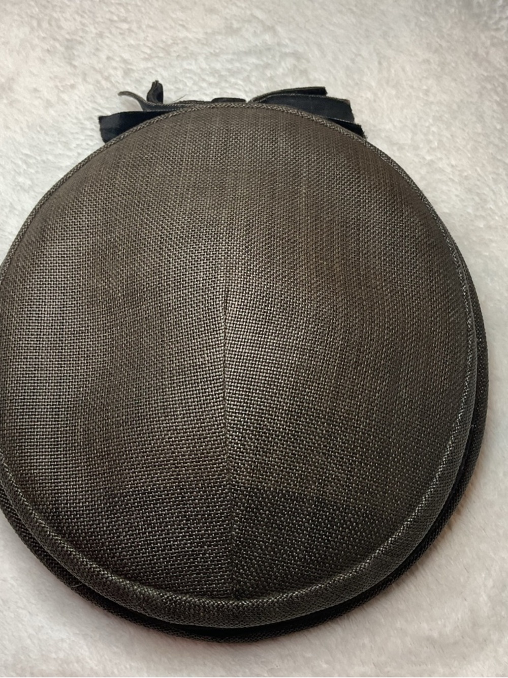 Vintage Eva Mae Modes Brown Straw Pillbox Hat Black Velvet Bow Mid-Century